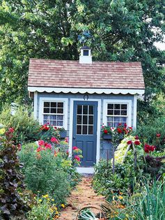 We'd love to have this cute garden shed in our yards! More gardening ideas: http://www.bhg.com/home-improvement/porch/outdoor-rooms/colorful-backyard-decorating-ideas